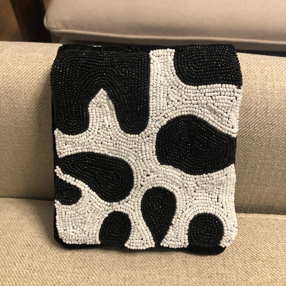 Evening Bag- Black velvet with black/white beading
